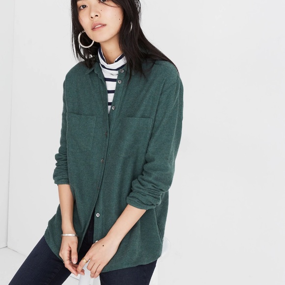 Madewell Sunday Button Down Flannel Shirt Green With Pockets - Picture 1 of 7